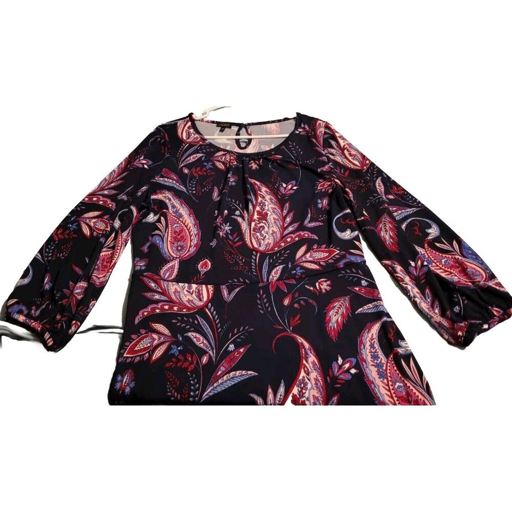Talbots Midi Dress Women Sz 16 Paisley Floral Jersey Navy Purple 3/4 Sleeve NEW